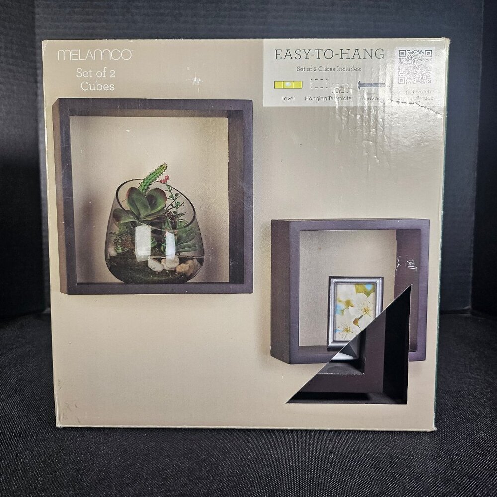 Melannco Set Of Two Floating Wall Cubes Espresso Finish NIB
